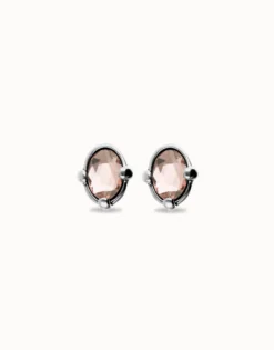 Pendientes bañados en plata con cristal facetado ovalado rosa