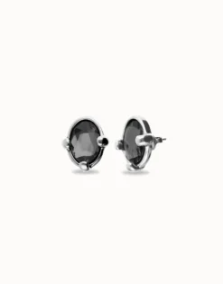 Pendientes bañados en plata con cristal facetado ovalado negro
