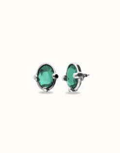 Pendientes bañados en plata con cristal facetado ovalado verde