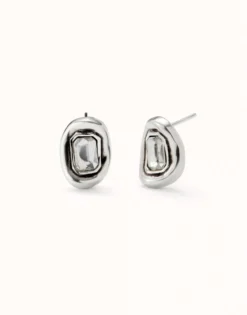 Pendientes bañados en plata con cristal facetado blanco