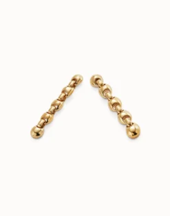 Pendientes largos bañados en oro 18k con eslabones en forma de bolas