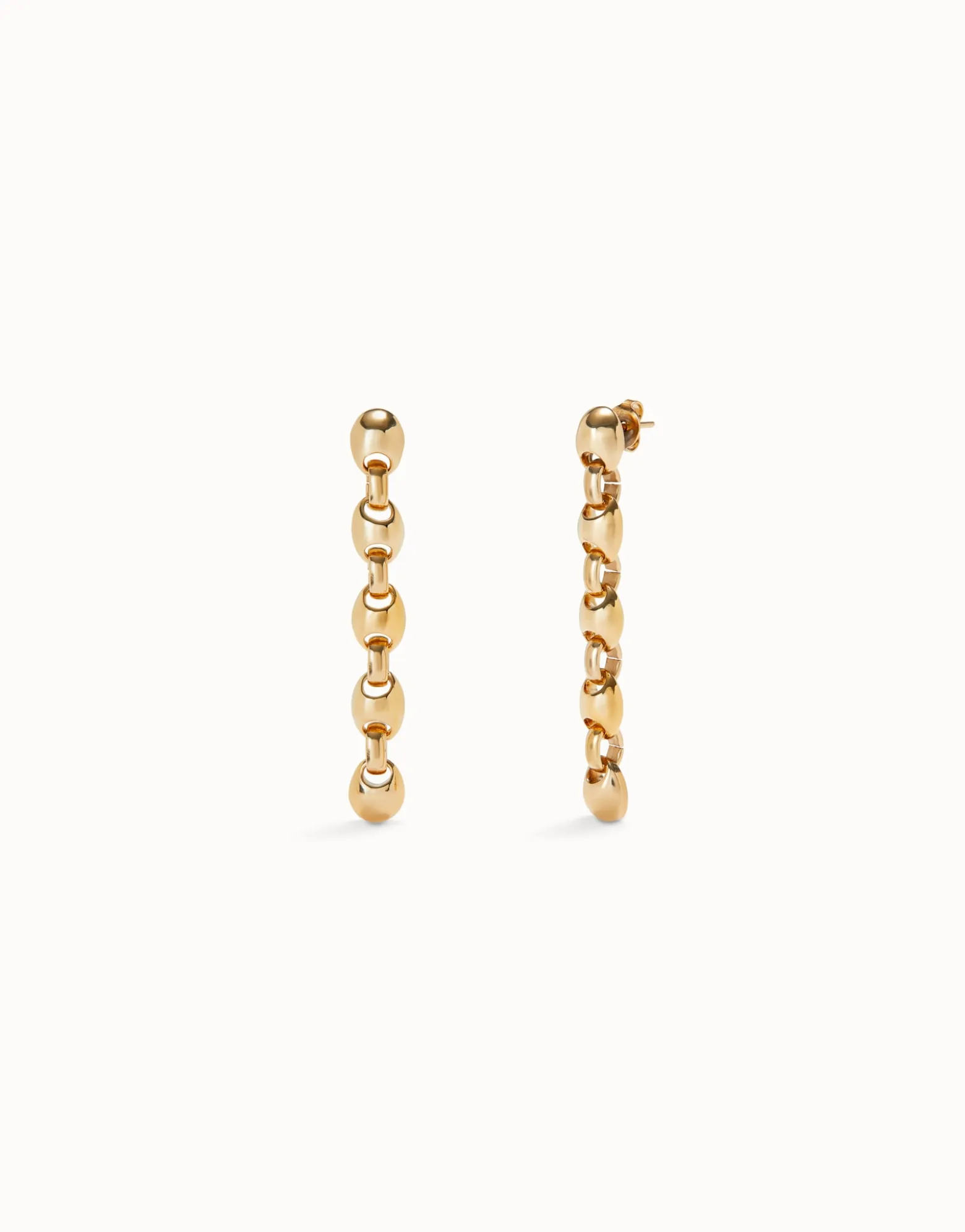 Pendientes largos bañados en oro 18k con eslabones en forma de bolas