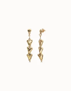 Pendientes largos con corazones encadenados bañados en oro 18k