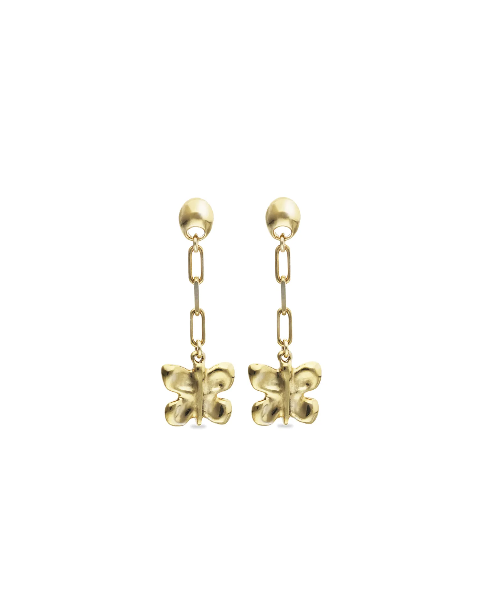 Pendientes largos de aleación de metales bañados en oro 18k en forma de mariposa