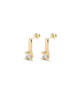 Pendientes medianos bañados en oro de 18K con circonita azul