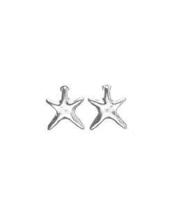 Pendientes medianos bañados en plata estrella de mar