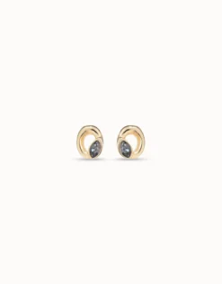 Pendientes stud de oro con forma de óvalo y cristal color gris claro