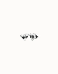 Pendientes tipo piercing de corazón bañados en plata de ley
