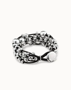 Pulsera ancha de cuero bañada en plata de ley