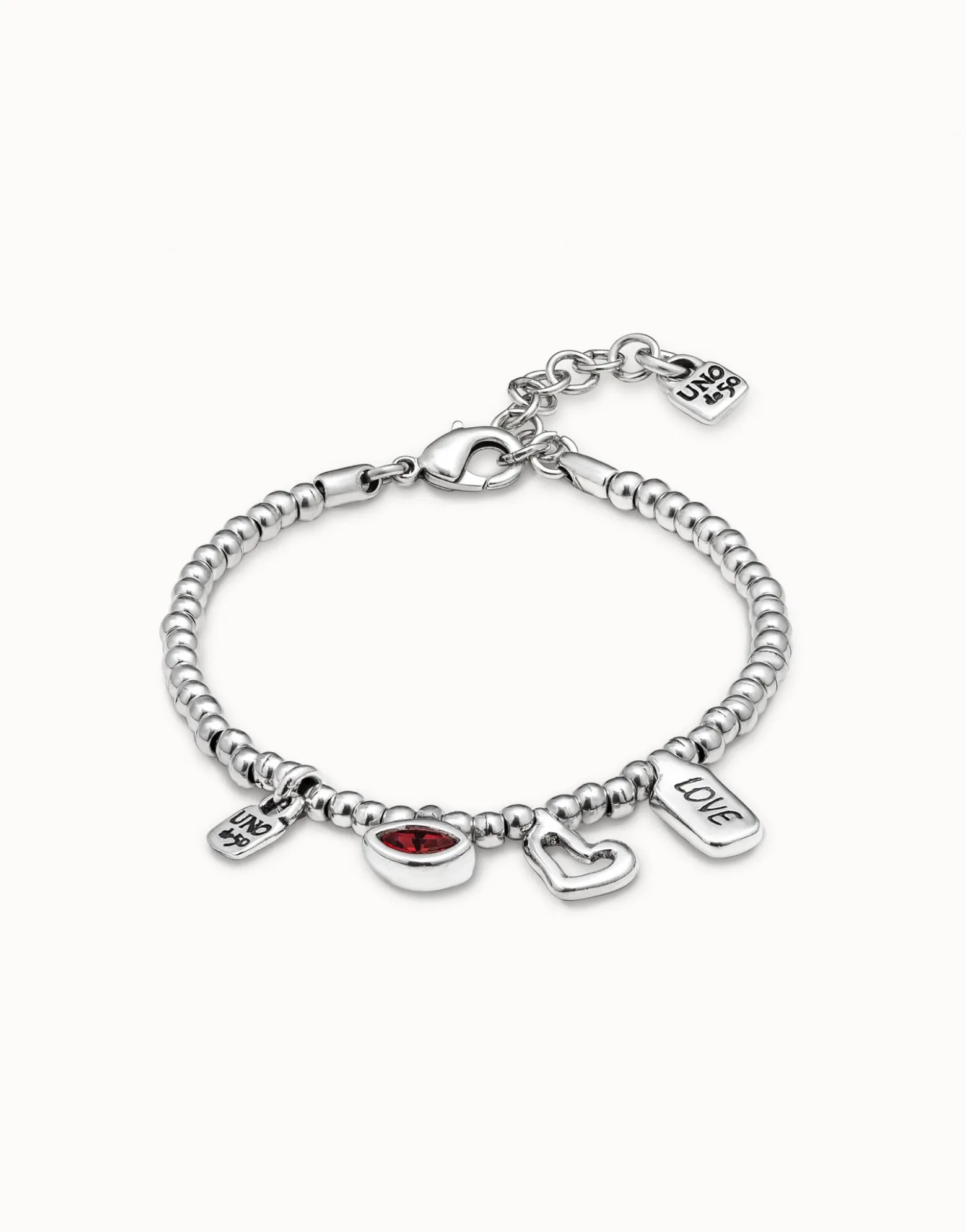 Pulsera bañada en plata de ley con cristal rojo mujer