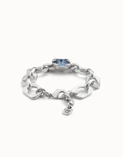 Pulsera bañada en plata de ley con eslabones y cristal azul