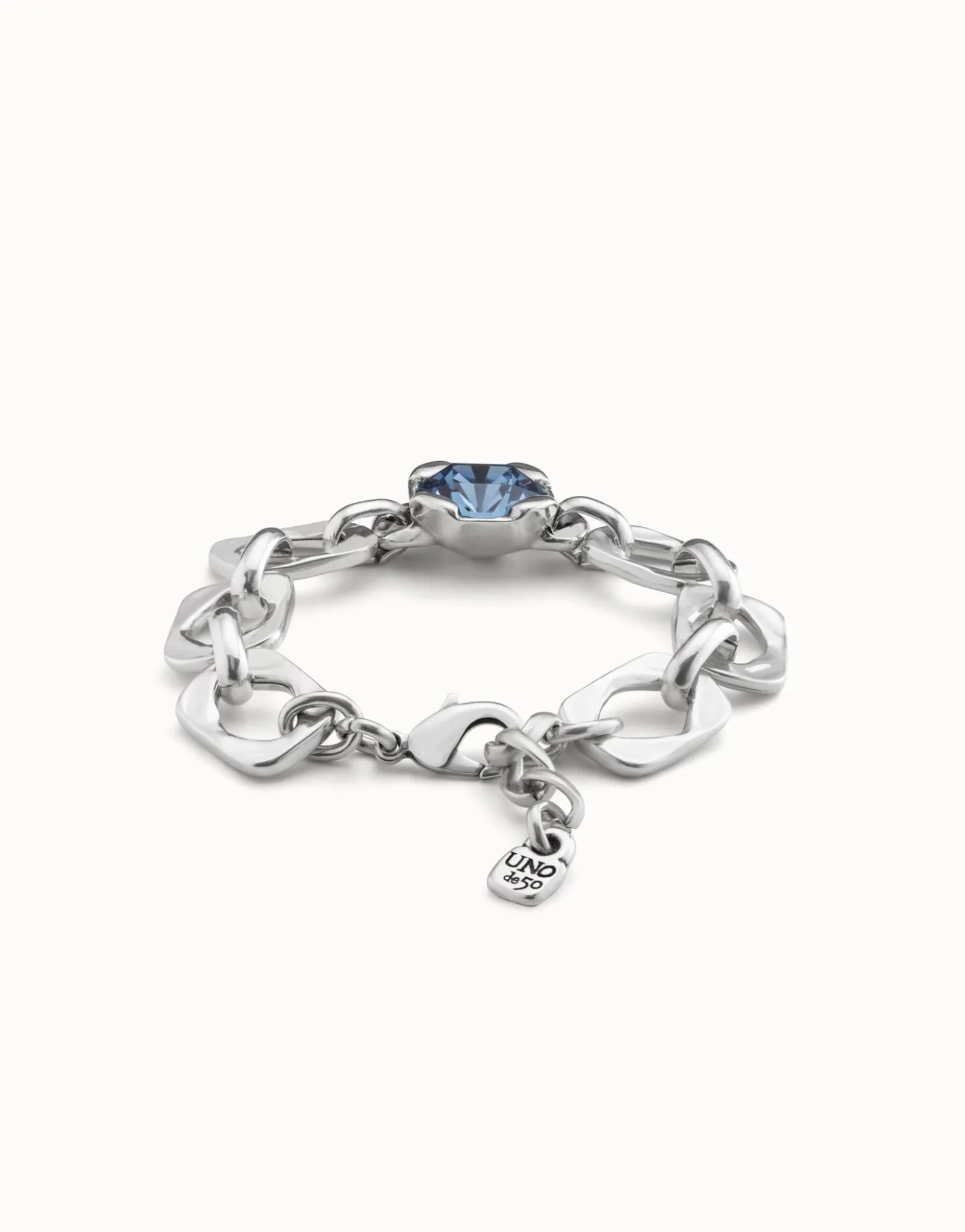 Pulsera bañada en plata de ley con eslabones y cristal azul