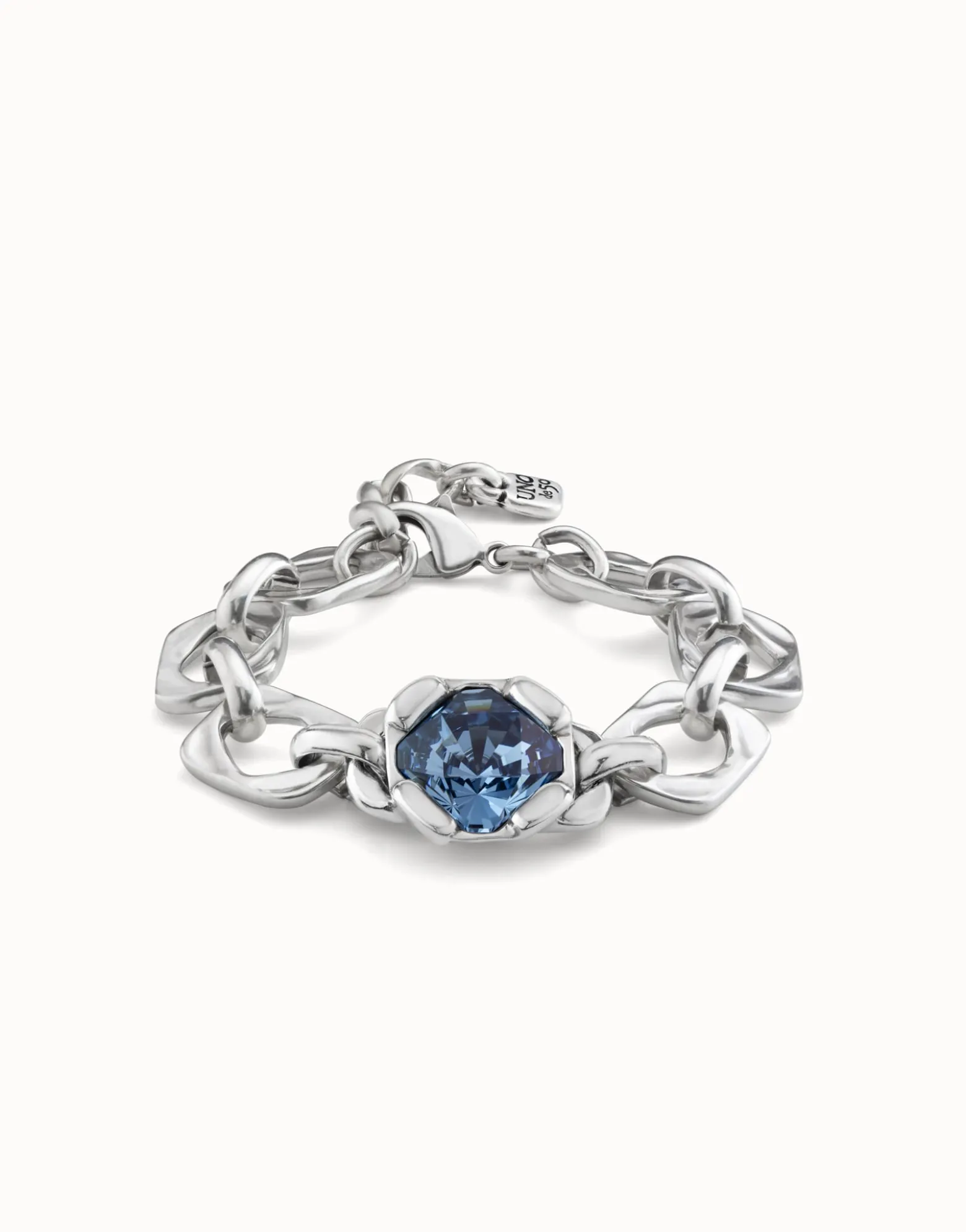 Pulsera bañada en plata de ley con eslabones y cristal azul