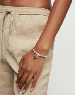 Pulsera bañada en plata de ley, cristal de murano y palabra suerte