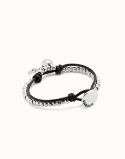 Pulsera bañada en plata de ley con cuero y cristal morado