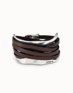 Pulsera bañada en plata de ley con tiras de cuero