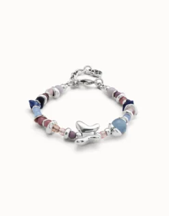 Pulsera bañada en plata de ley con cristales artesales multicolor