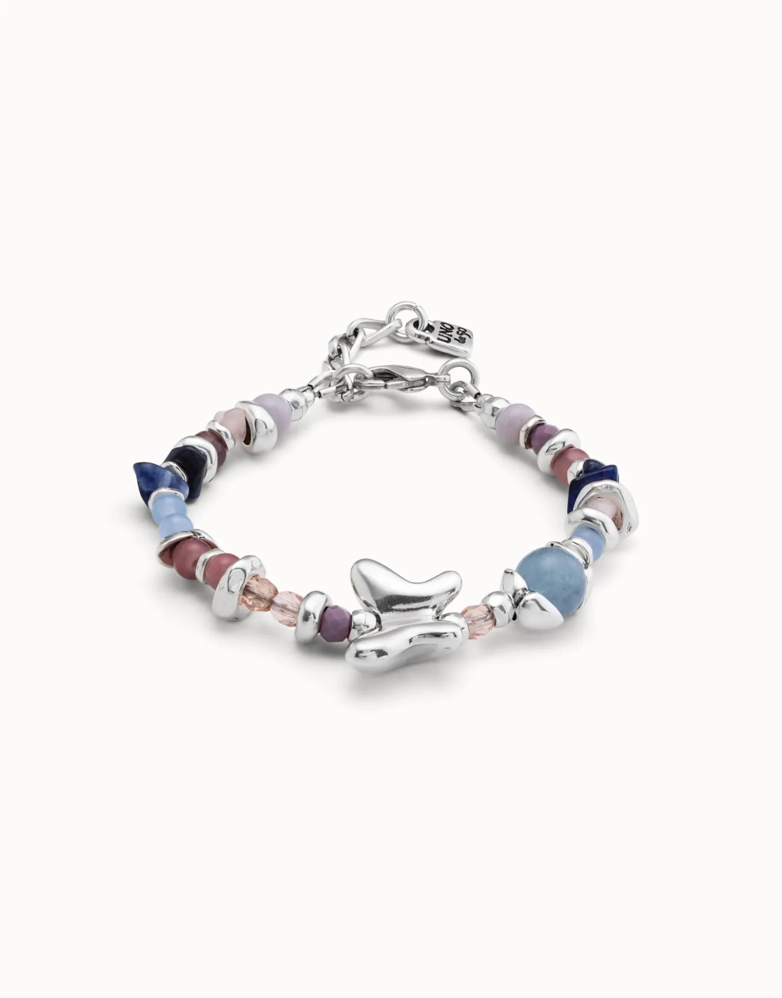 Pulsera bañada en plata de ley con cristales artesales multicolor