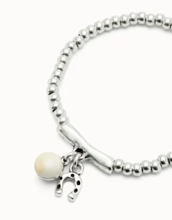 Pulsera bañada en plata de ley y cristal de murano marfil y herradura