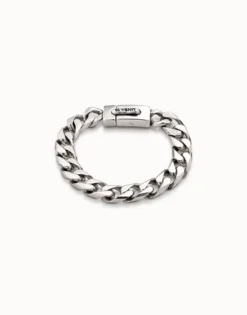 Pulsera bañada en plata ley con cadena barbada y cierre automático