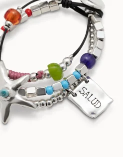 Pulsera bañada en plata y piedras de resina
