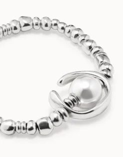 Pulsera bañado en plata de ley con perla blanca mujer