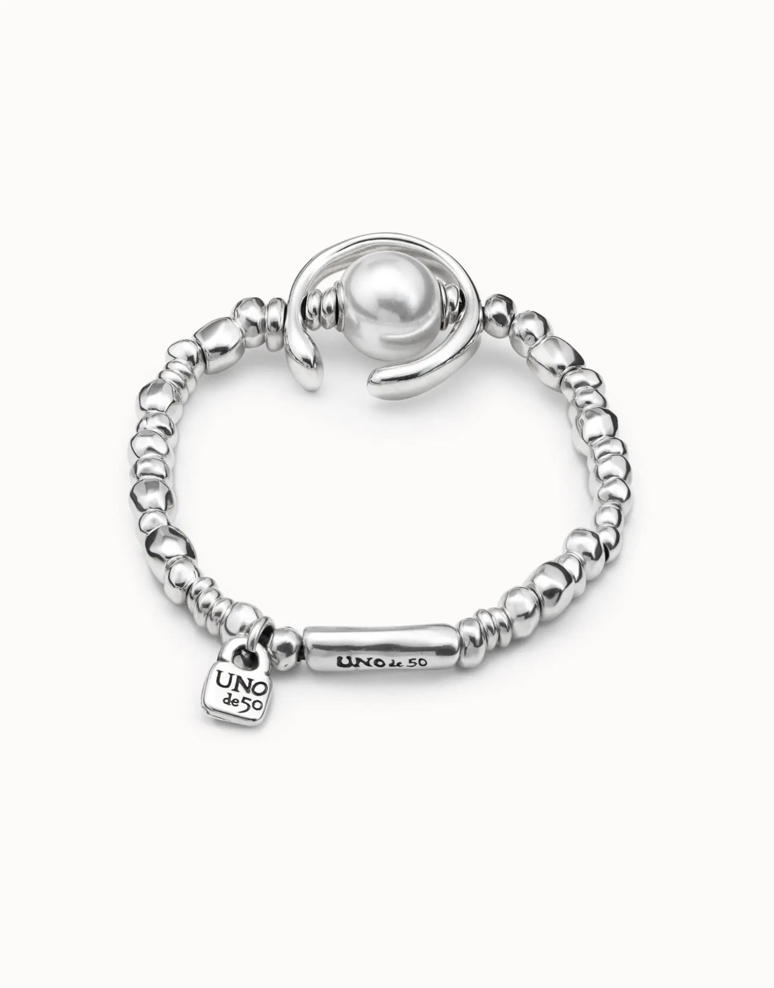 Pulsera bañado en plata de ley con perla blanca mujer
