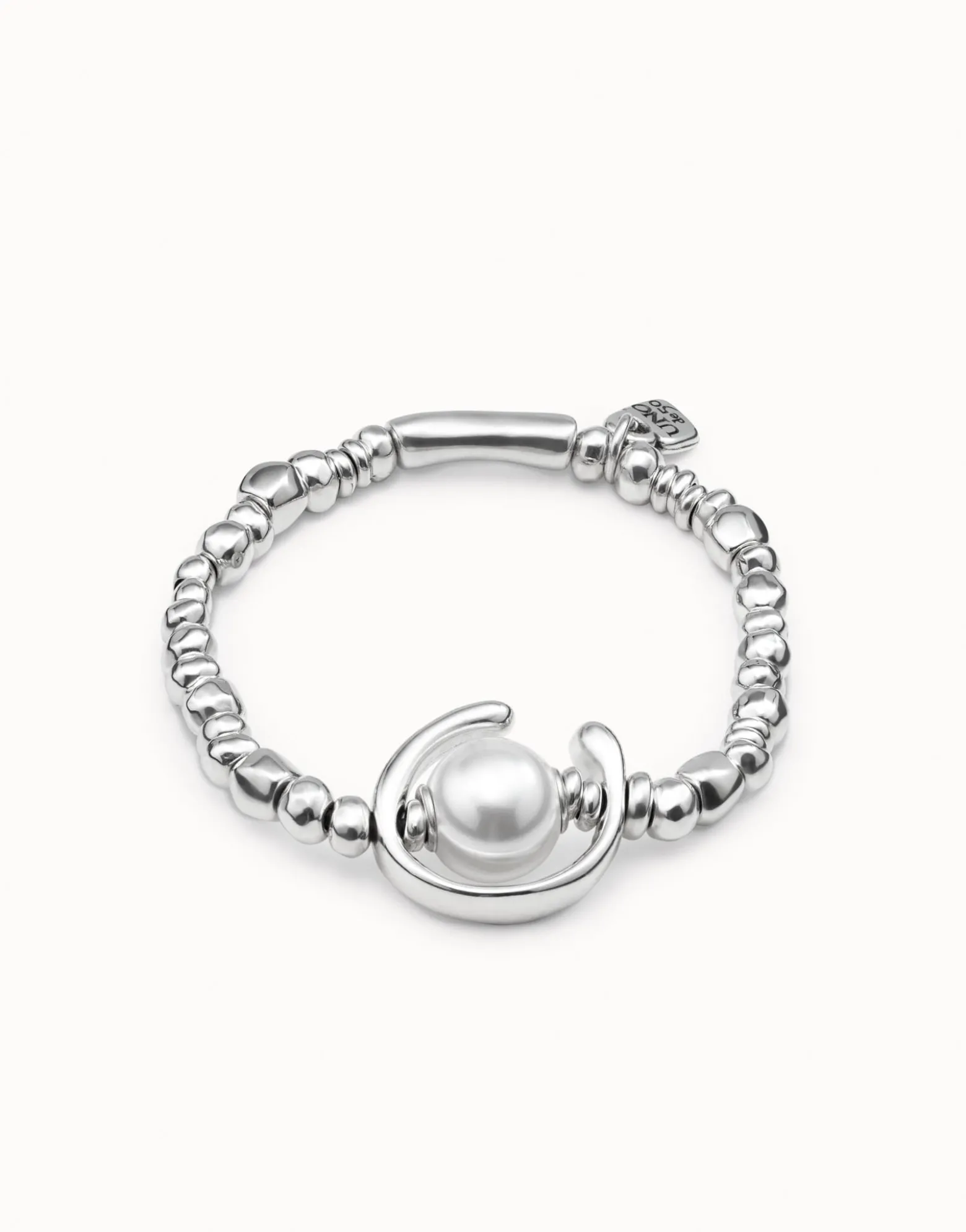 Pulsera bañado en plata de ley con perla blanca mujer