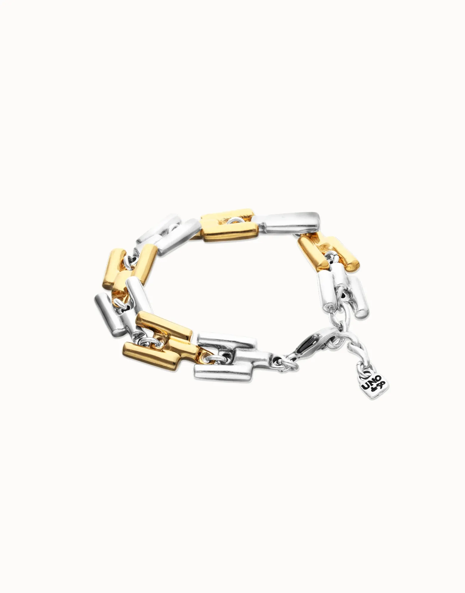 Pulsera combinada bañada en plata de ley y oro 18k con eslabones