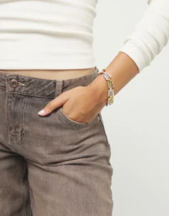 Pulsera combinada bañada en plata de ley y oro 18k con eslabones