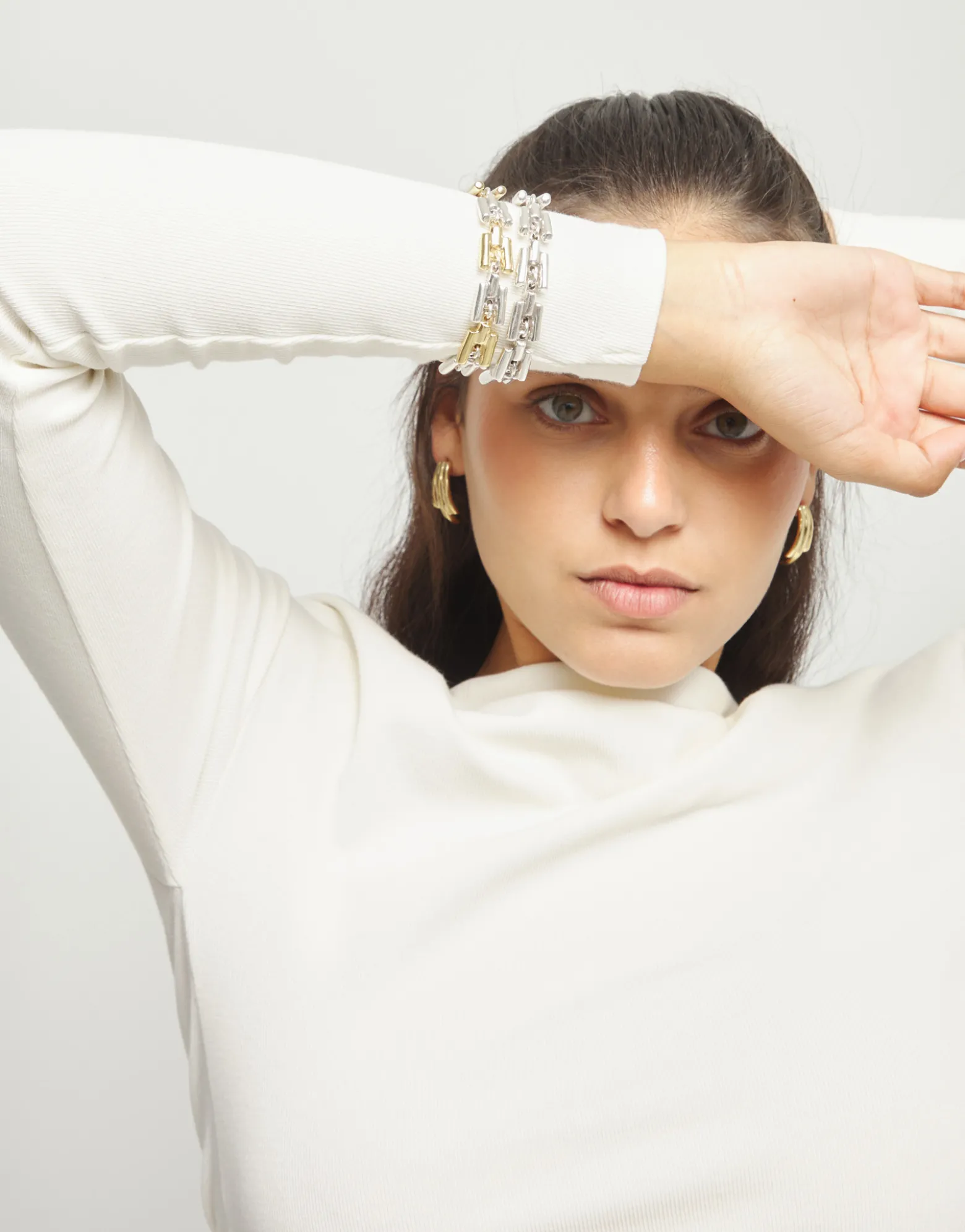 Pulsera combinada bañada en plata de ley y oro 18k con eslabones