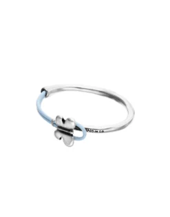 Pulsera combinada en cuero azul y plata de ley con adorno de mariposa