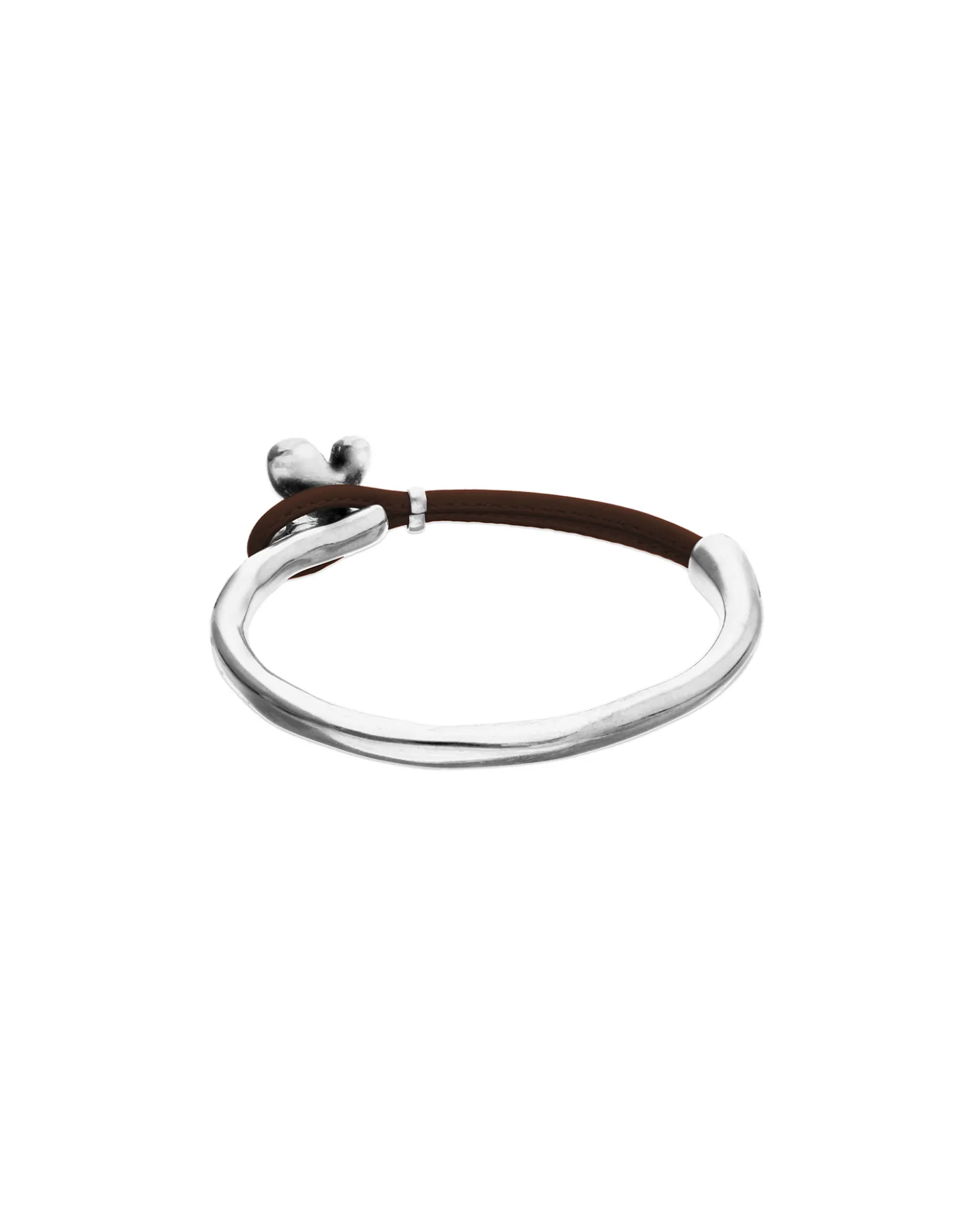 Pulsera combinada en cuero marrón y plata de ley con adorno de mariposa