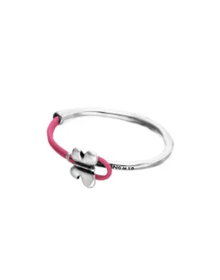 Pulsera combinada en cuero rosa y plata de ley con adorno de mariposa