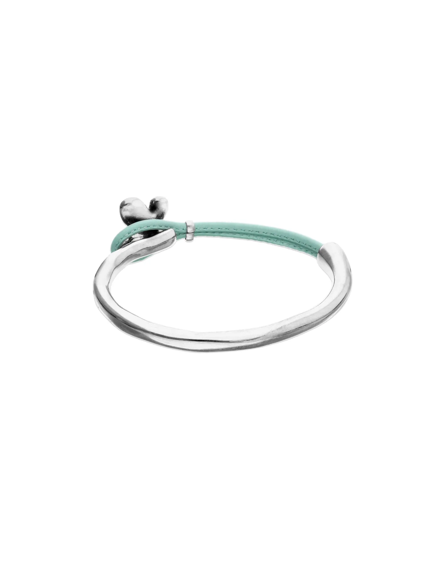 Pulsera combinada en cuero turquesa y plata de ley con adorno de mariposa