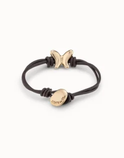 Pulsera con tiras de cuero bañada en oro 18K