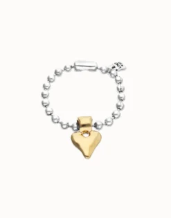 Pulsera de bolas bañada en oro 18k con detalle de corazón