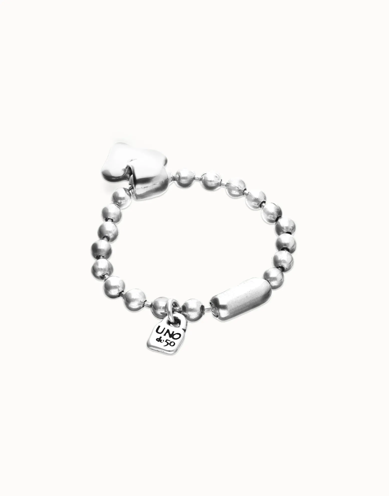 Pulsera de bolas bañada en plata de ley con detalle de corazón