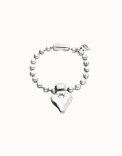 Pulsera de bolas bañada en plata de ley con detalle de corazón