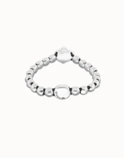 Pulsera de bolas bañada en plata con cristal facetado ovalado azul