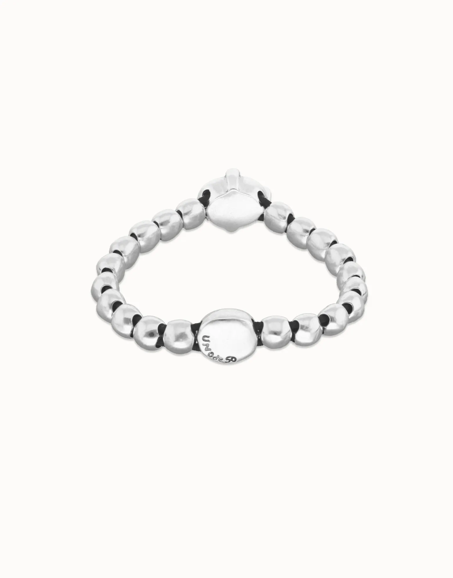 Pulsera de bolas bañada en plata con cristal facetado ovalado negro