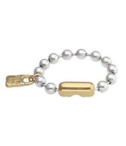 Pulsera de bolas bañada en plata con cierre y candado bañado en oro 18k
