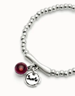 Pulsera de bolas bañadas en plata de ley y cristal de murano rojo