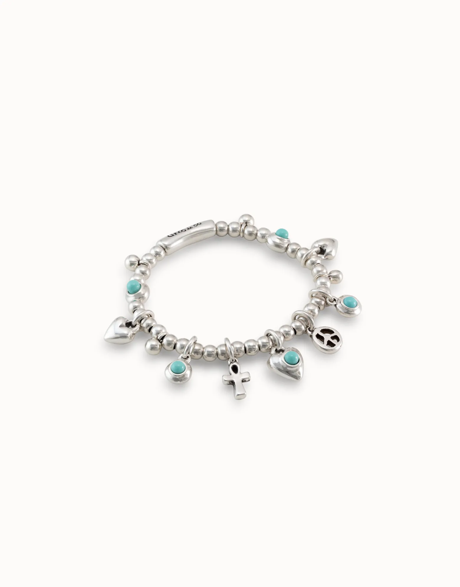 Pulsera de bolas bañadas en plata de ley con 5 charms con cristal de murano