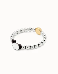 Pulsera de bolas bañadas en plata de ley y bola central bañada en oro 18k