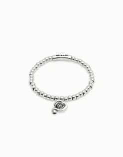 Pulsera de bolas bañadas en plata de ley con cristal negro