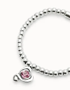 Pulsera de bolas bañadas en plata de ley con cristal rosa