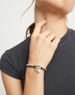 Pulsera de bolas bañadas en plata de ley con cristal de murano turquesa