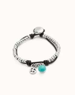 Pulsera de bolas bañadas en plata de ley con cristal de murano turquesa