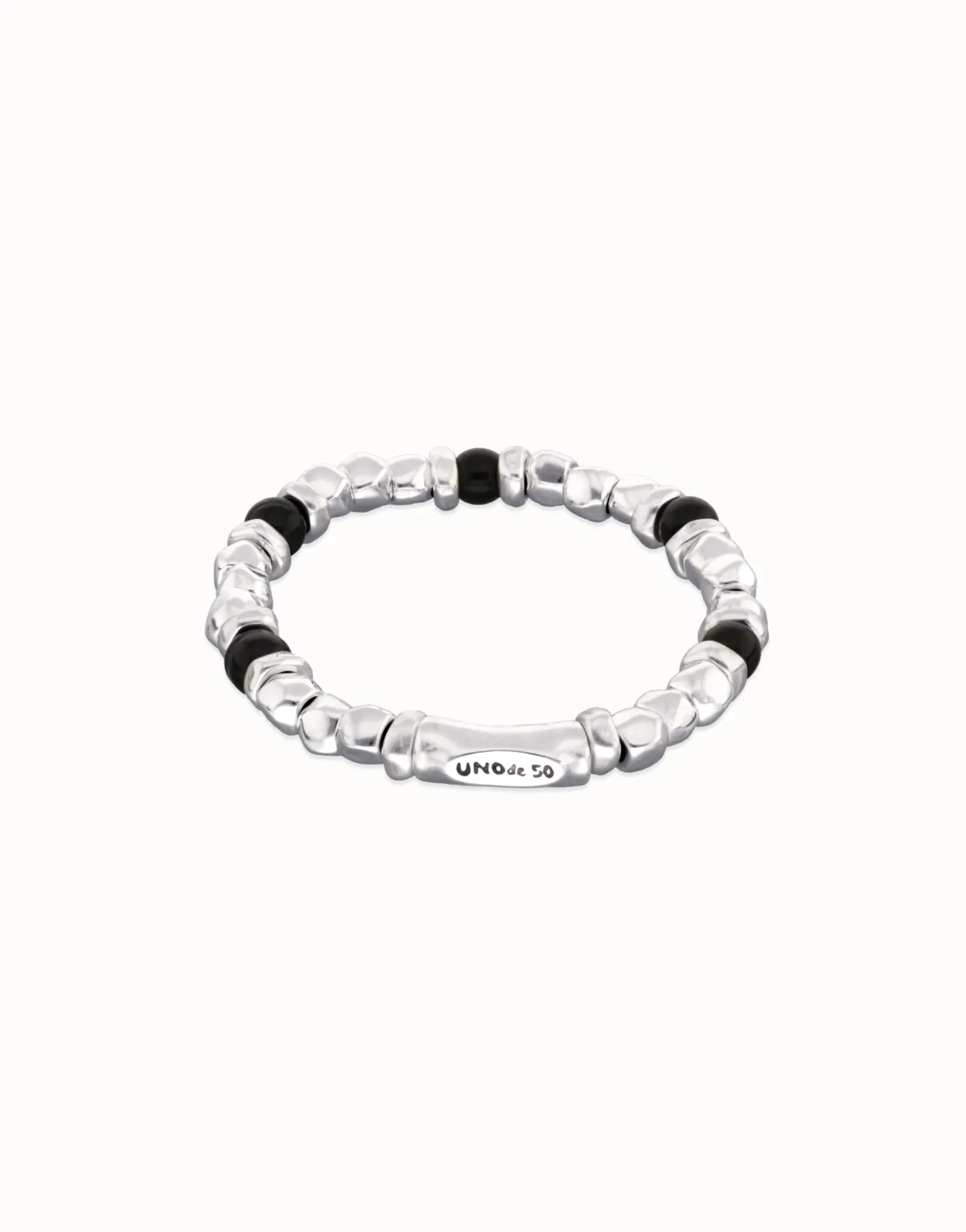 Pulsera de bolas con cuentas en plata y cristal de murano negro